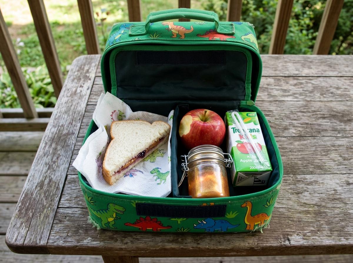 FOUND: Kid's lunch box near Grelmire Elementary. Contents... mostly normal.